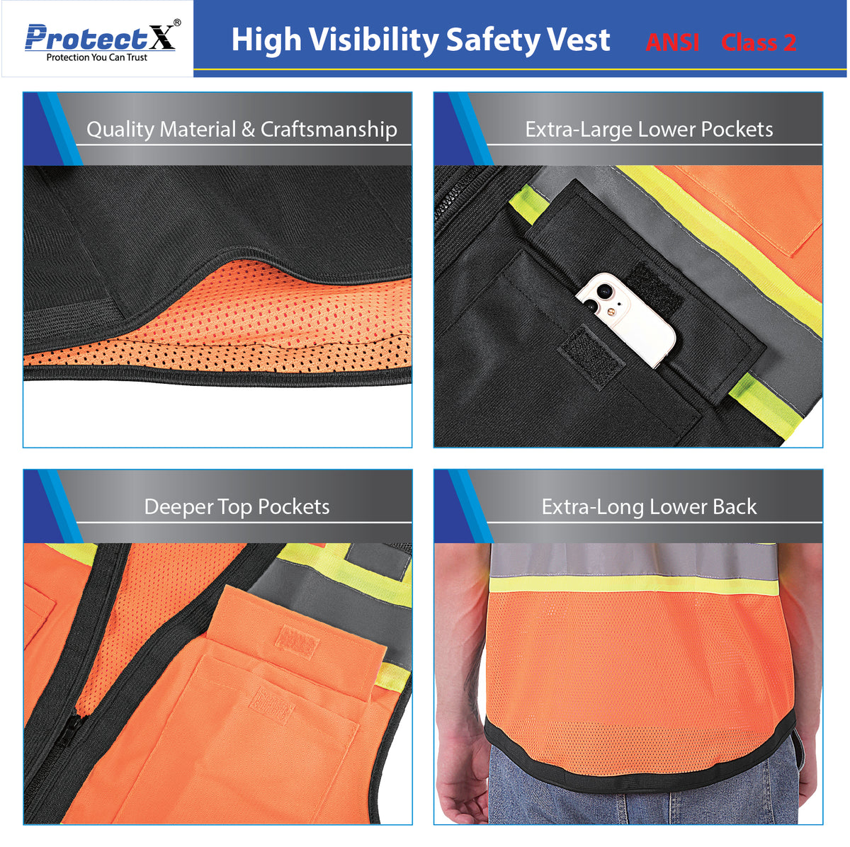 Gilet de sécurité orange EN 471  Visibilité maximale - Ateq uniformes