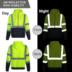 ProtectX Green Zippered High Visibility Safety Reflective Sweatshirt with Large Pockets Class-3