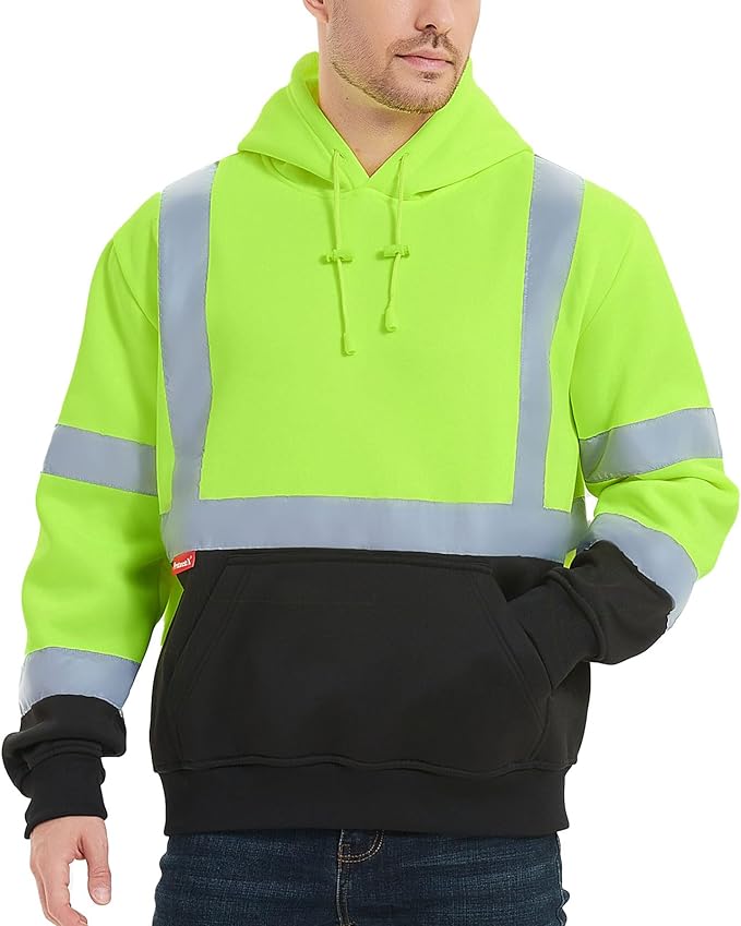 ProtectX Green Pullover High Visibility Safety Reflective Sweatshirt with Large Pockets Class 3