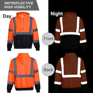 ProtectX Orange Pullover High Visibility Safety Reflective Sweatshirt with Large Pockets Class 3