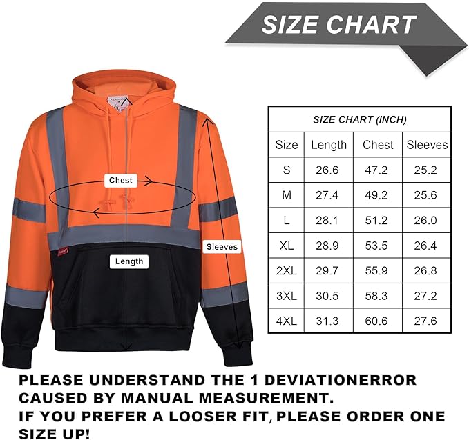 ProtectX Orange Pullover High Visibility Safety Reflective Sweatshirt with Large Pockets Class 3