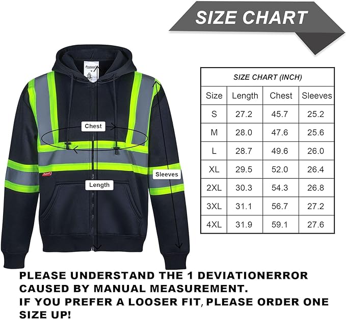 ProtectX Black Zippered High Visibility Safety Reflective Sweatshirt with Large Pockets