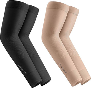 ProtectX Cooling UV Protection Black Beige Arm Sleeves for Men & Women - Breathable, Moisture-Wicking, Compression