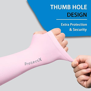 ProtectX Cooling UV Protection Purple Gray Thumb-Hole Arm Sleeves for Men & Women - Breathable, Moisture-Wicking, Compression