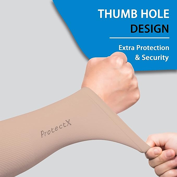 ProtectX Cooling UV Protection Black Beige Arm Sleeves for Men & Women - Breathable, Moisture-Wicking, Compression