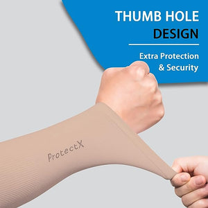 ProtectX Cooling UV Protection Black Beige White Gray Arm Sleeves for Men & Women - Breathable, Moisture-Wicking, Compression