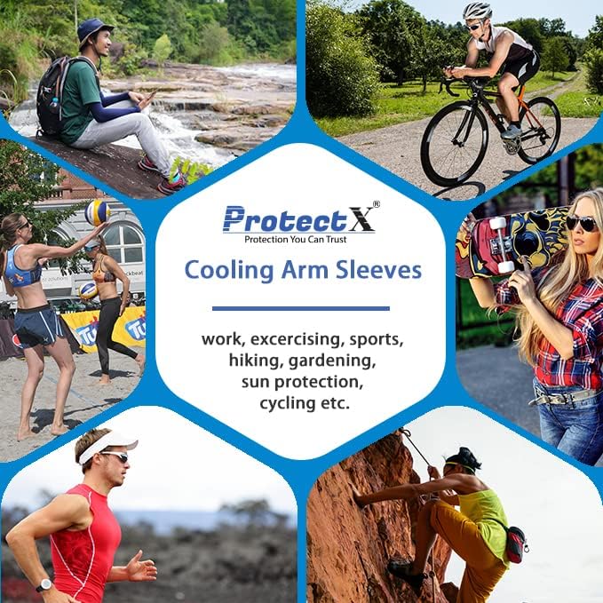 ProtectX Cooling UV Protection Black White Thumb-Hole Arm Sleeves for Men & Women - Breathable, Moisture-Wicking, Compression