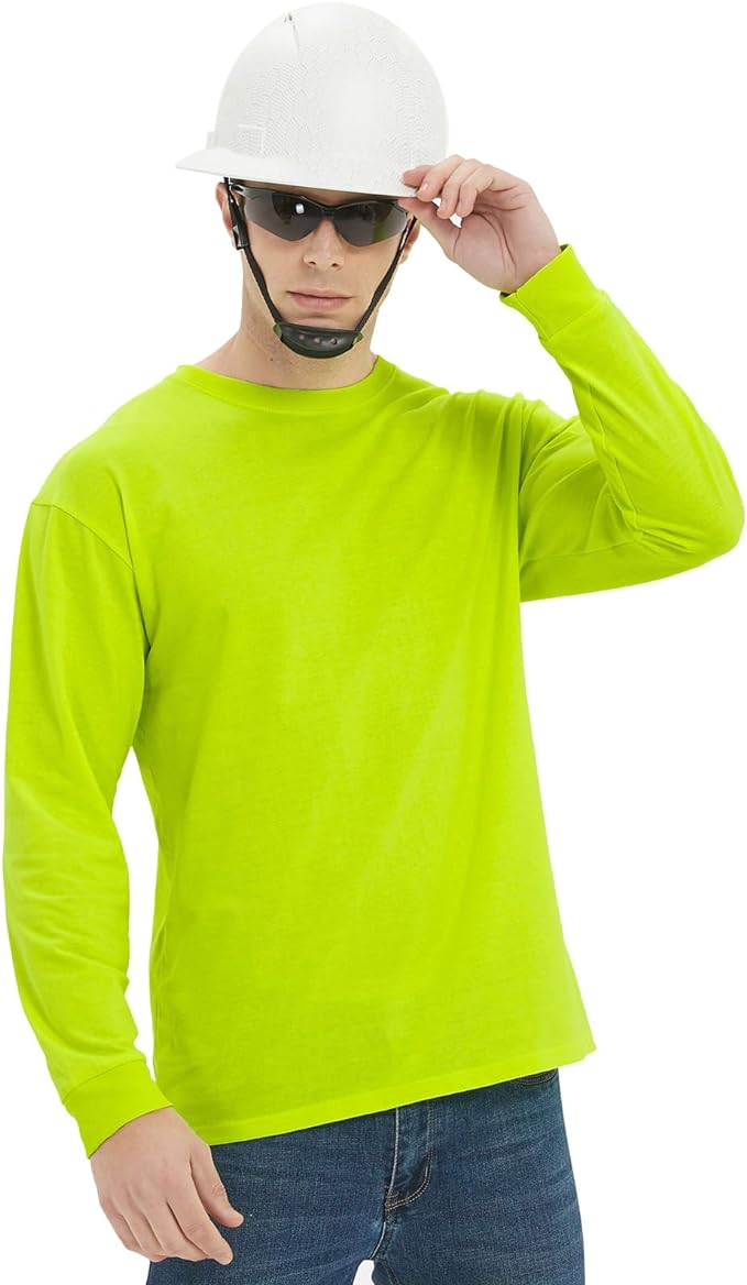 ProtectX 2-Pack High Visibility Long Sleeve T-Shirts, Comfortable Cotton Blend Men's Work Athletic Shirt, Neon Green