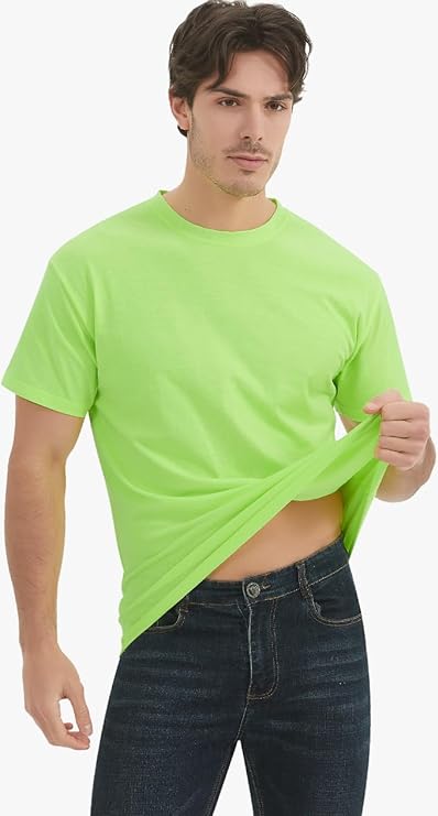 ProtectX 2-Pack High Visibility Short Sleeve T-Shirts, Comfortable Cotton Blend Men's Work Athletic Shirt, Neon Green