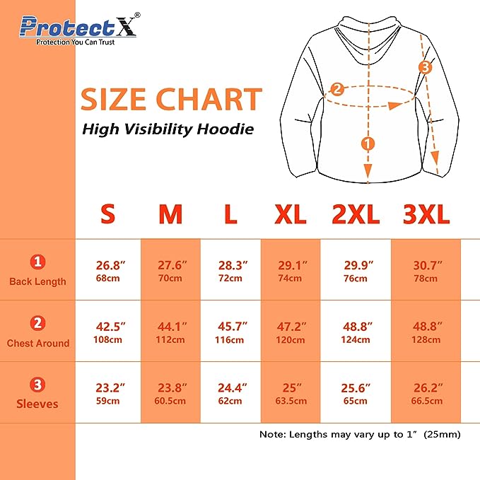 ProtectX 2-Pack Neon Orange High Visibility Lightweight Long Sleeve Hoodie, UPF 50+ Sun Protection T Shirts, SPF Outdoor UV Shirt