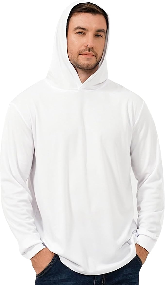 ProtectX 2-Pack White Lightweight Long Sleeve Hoodies, UPF 50+ Sun Protection T Shirts, SPF Outdoor UV Shirt