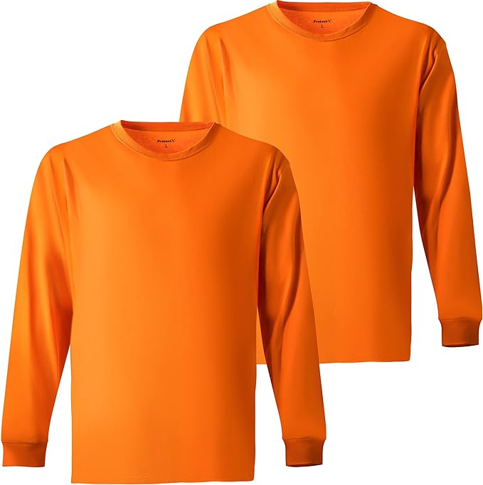 ProtectX 2-Pack High Visibility Long Sleeve T-Shirts, Comfortable Cotton Blend Men's Work Athletic Shirt, Orange