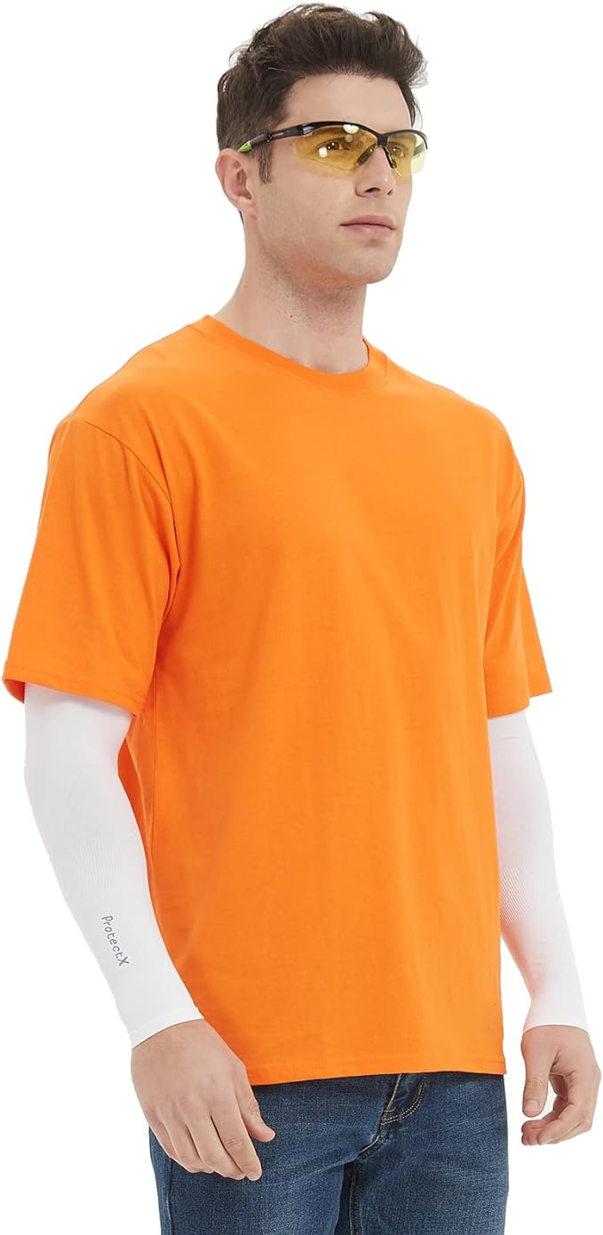ProtectX 2-Pack High Visibility Short Sleeve T-Shirts, Comfortable Cotton Blend Men's Work Athletic Shirt, Orange