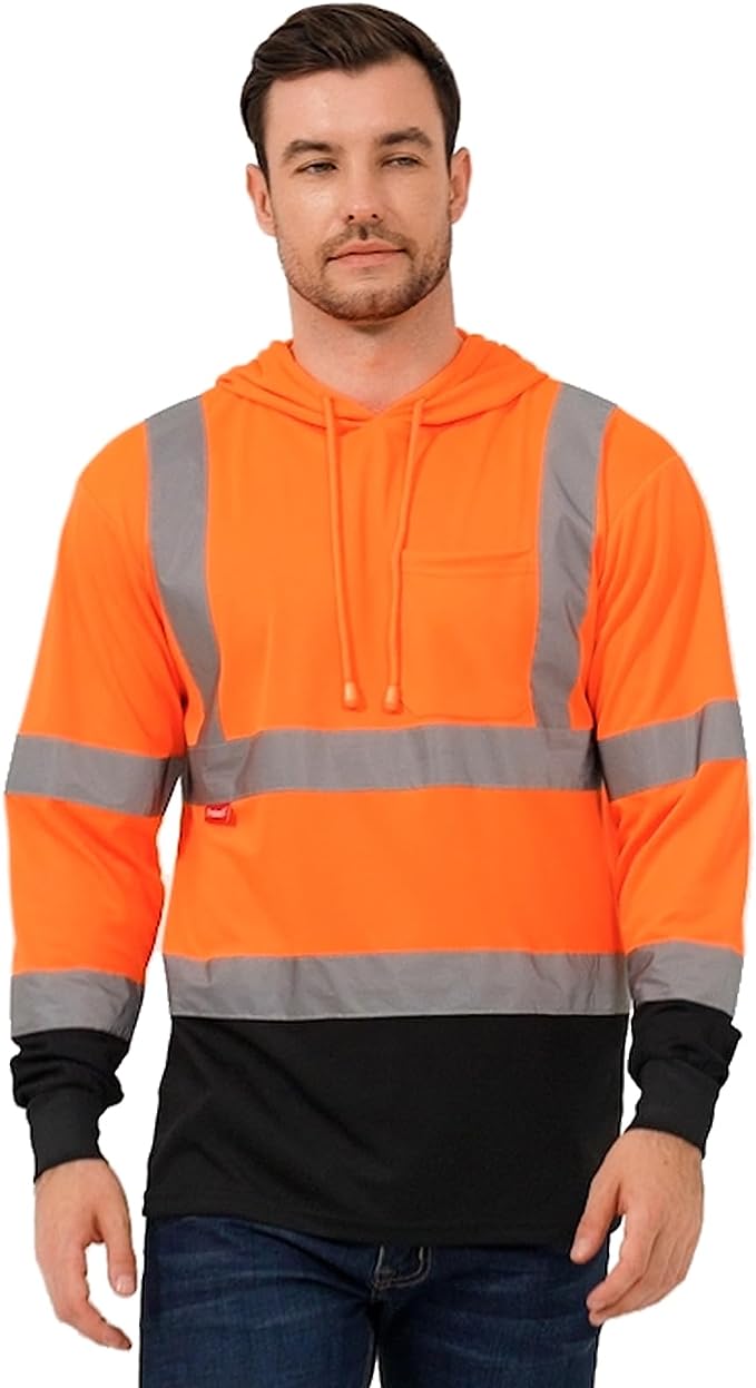 ProtectX Hooded Reflective High Visibility Orange 3-Pack Heavy-Duty Long Sleeve Safety T-Shirt Type R Class 2
