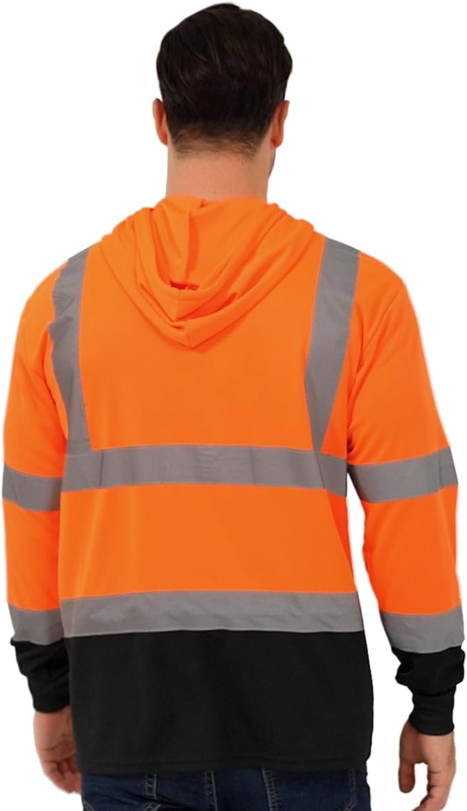 ProtectX Hooded Reflective High Visibility Orange 3-Pack Heavy-Duty Long Sleeve Safety T-Shirt Type R Class 2