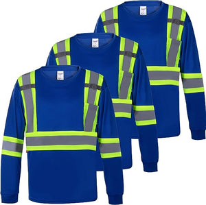 ProtectX Reflective Long Sleeve Blue High Visibility 3-Pack Heavy-Duty Safety T-Shirt