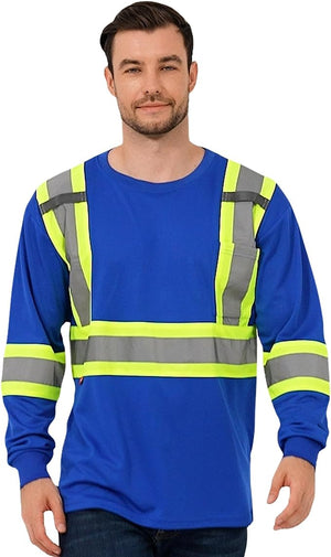 ProtectX Reflective Long Sleeve Blue High Visibility 3-Pack Heavy-Duty Safety T-Shirt