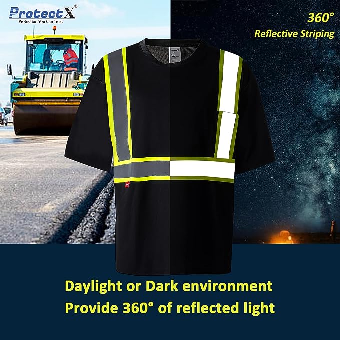 ProtectX Reflective Black Short Sleeve High Visibility 3-Pack Heavy-Duty Safety T-Shirt