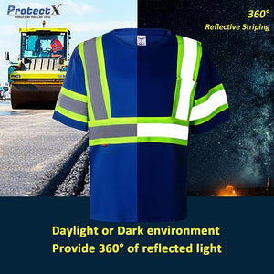 ProtectX Reflective Blue Short Sleeve High Visibility 3-Pack Heavy-Duty Safety T-Shirt