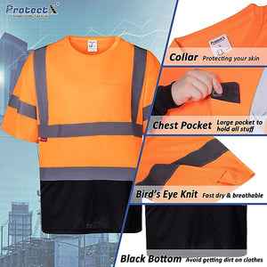ProtectX Reflective Orange Short Sleeve High Visibility 3-Pack Heavy-Duty Safety T-Shirt Type R Class 2
