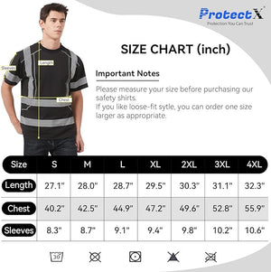 ProtectX 2-Pack High Visibility Black Short Sleeve Elastic Reflective Tape Safety T-Shirt, Men's Heavy Duty Breathable Hi Vis Shirts, Class 2 Type R