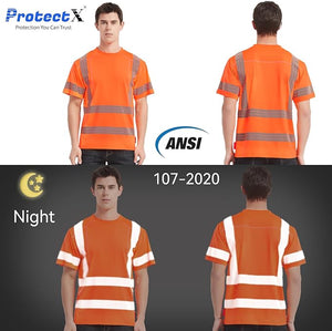 ProtectX 2-Pack High Visibility Orange Short Sleeve Elastic Reflective Tape Safety T-Shirt, Men's Heavy Duty Breathable Hi Vis Shirts, Class 2 Type R (Copy) (Copy)