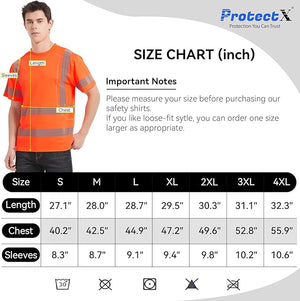 ProtectX 2-Pack High Visibility Orange Short Sleeve Elastic Reflective Tape Safety T-Shirt, Men's Heavy Duty Breathable Hi Vis Shirts, Class 2 Type R (Copy) (Copy)