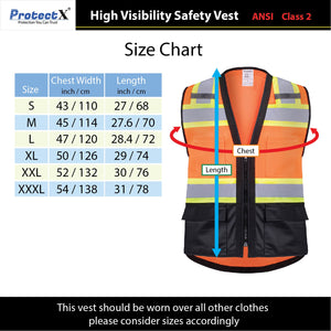 Safety Vest Orange-Black 10-Pack Class 2 Hi-Visibility All Solid Fabric with 6 Pockets, ANSI/ISEA Certified