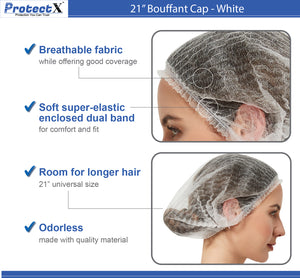 Disposable Bouffant Cap (Hair Net) 21" - White - AZAC Group