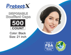 Disposable Bouffant Cap (Hair Net) 21" - Black - AZAC Group