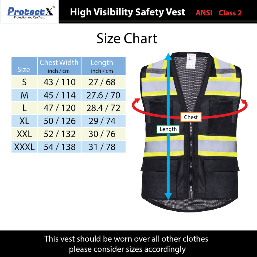 Safety Vest Black Class 2 Hi-Visibility Solid Front Mesh Back with