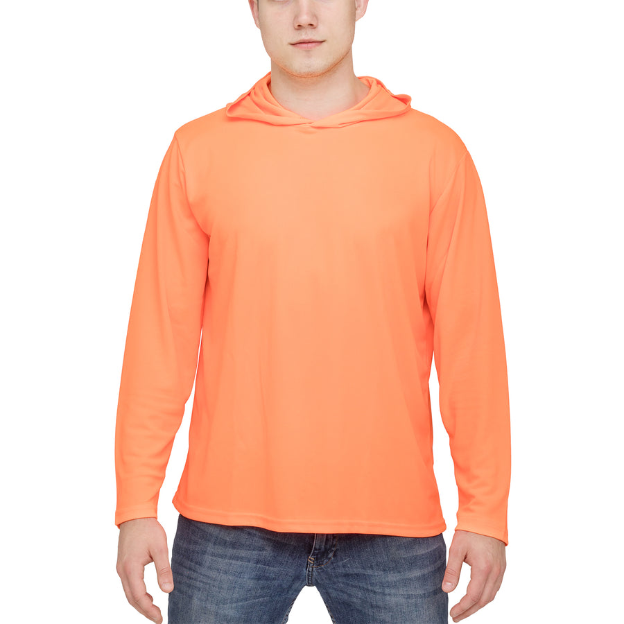 ProtectX High Visibility Sun Protection Lightweight Long Sleeve Hoodie, UPF 50+ Quick-Dry, SPF UV Shirt, Active Wear - Neon Orange