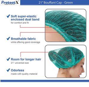 Disposable Bouffant Cap (Hair Net) 21" - Green - AZAC Group