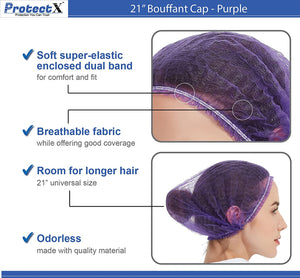 Disposable Bouffant Cap (Hair Net) 21" - Purple - AZAC Group