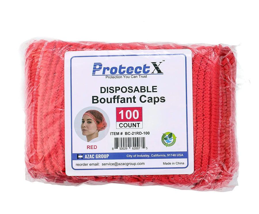Disposable Bouffant Cap (Hair Net) 21" - Red - AZAC Group