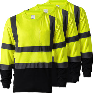 ProtectX Reflective High Visibility Green 3-Pack Heavy-Duty Long Sleeve Safety T-Shirt Type R Class 2